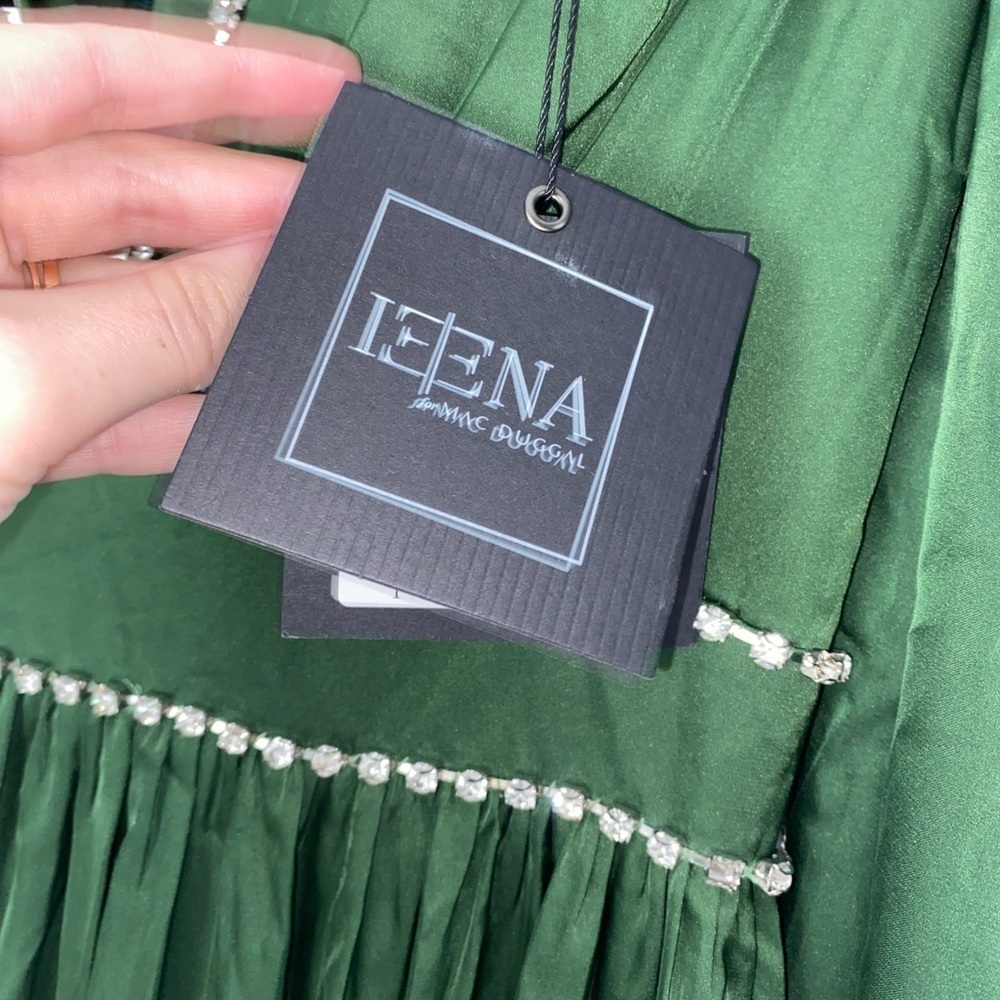 IEENA FOR MAC DUGGAL Rhinestone Trim Puff Sleeve Gathered Formal Gown Green Sz 6 - Picture 9 of 12